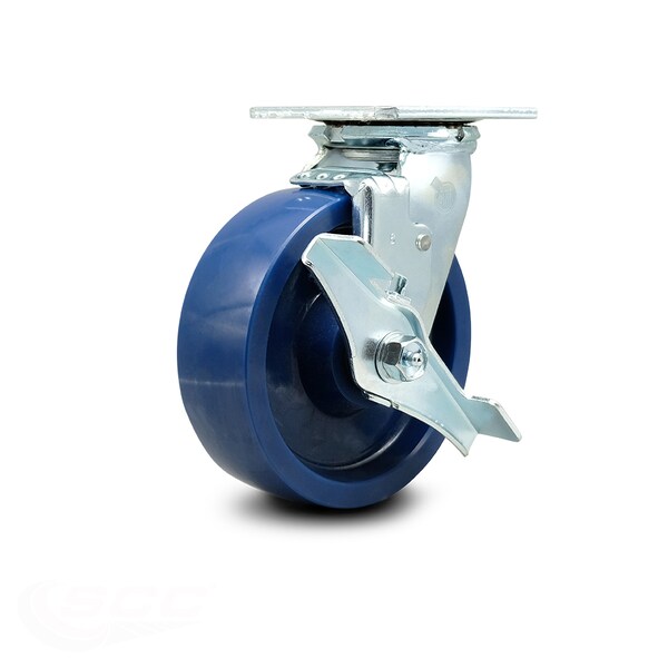 Service Caster 6 Inch Solid Polyurethane Swivel Caster with Roller Bearing and Brake SCC SCC-30CS620-SPUR-TLB - main